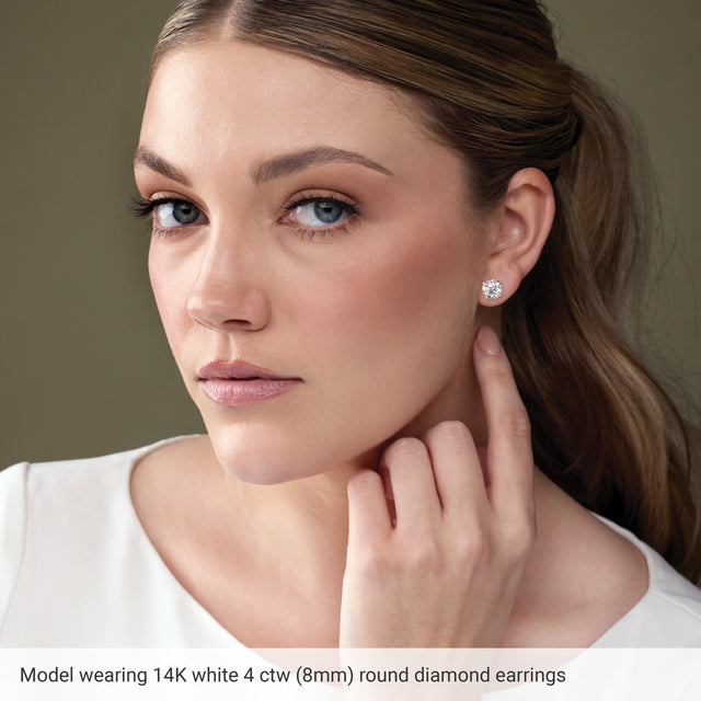 Platinum Lab-Grown Ruby Round 4-Prong Lightweight Stud Earrings – 6-8mm Stones - view 24