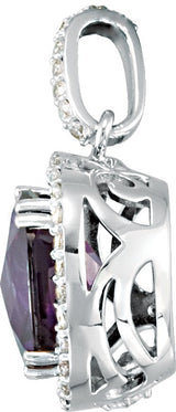 14K Gold Cushion Natural Amethyst & Natural Diamond Halo-Style Necklace or Pendant - view 2