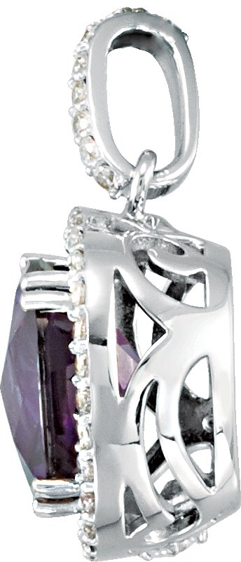 14K Gold Cushion Natural Amethyst & Natural Diamond Halo-Style Necklace or Pendant - view 2