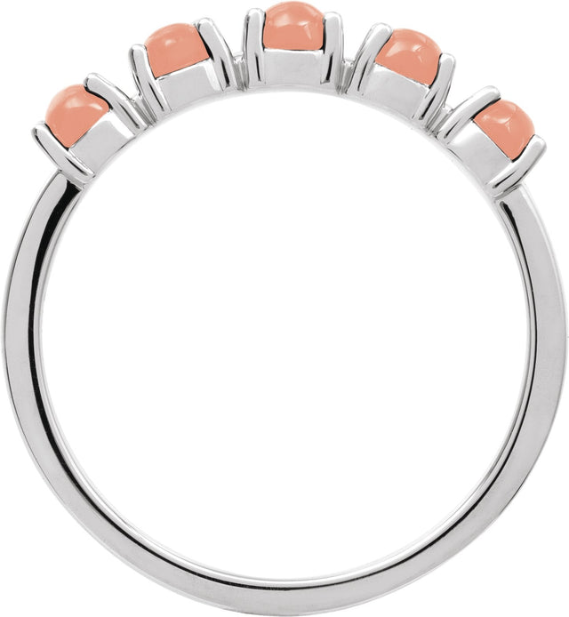 14K Gold Natural Pink Coral Cabochon Stackable Ring - White Gold - view 6