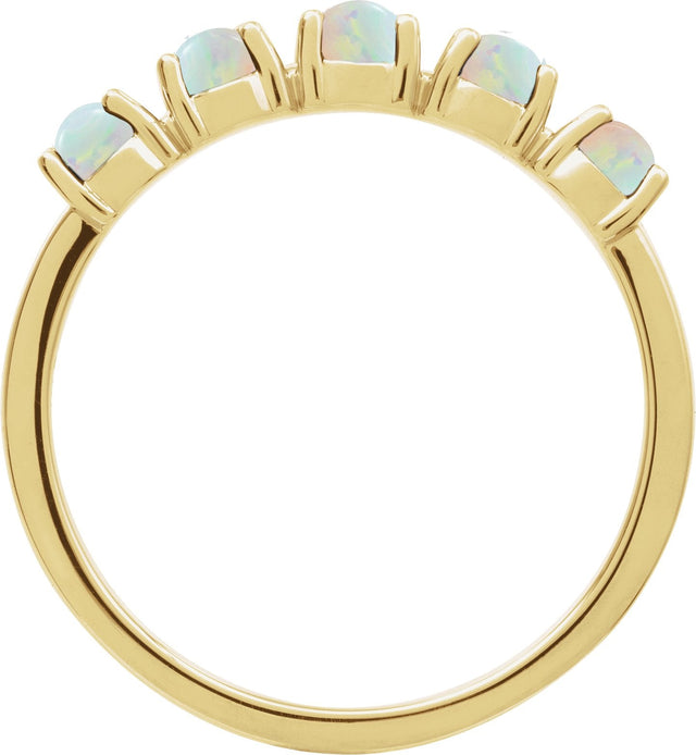 14K Gold Natural White Opal Cabochon Stackable Ring - Yellow Gold - view 6