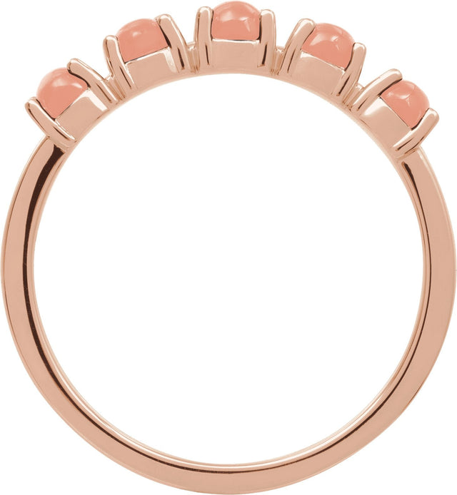 14K Gold Natural Pink Coral Cabochon Stackable Ring - Rose Gold - view 6