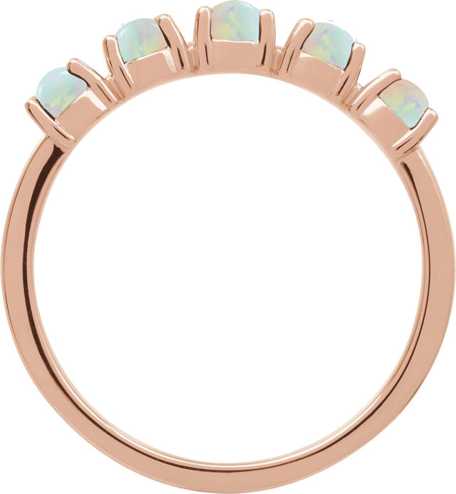 14K Gold Natural White Opal Cabochon Stackable Ring - Rose Gold - view 6
