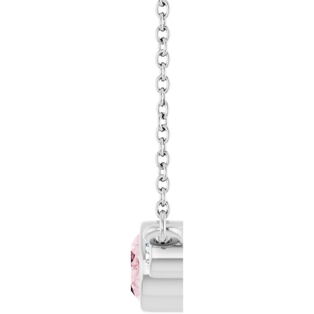 Platinum Oval Natural Pink Morganite & Natural Diamond Accented Necklace - view 3