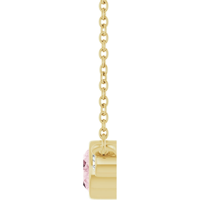 14K Gold Oval Natural Pink Morganite & Natural Diamond Accented Necklace - Yellow Gold - view 3