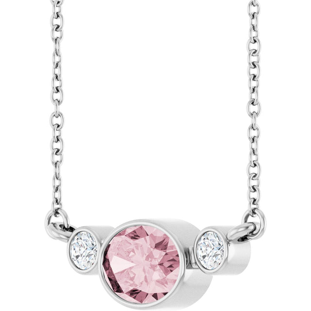 14K Gold Oval Natural Pink Morganite & Natural Diamond Accented Necklace - White Gold - view 2