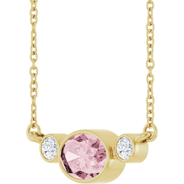 14K Gold Oval Natural Pink Morganite & Natural Diamond Accented Necklace - Yellow Gold - view 2