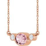 14K Gold Oval Natural Pink Morganite & Natural Diamond Accented Necklace - Rose Gold - view 2