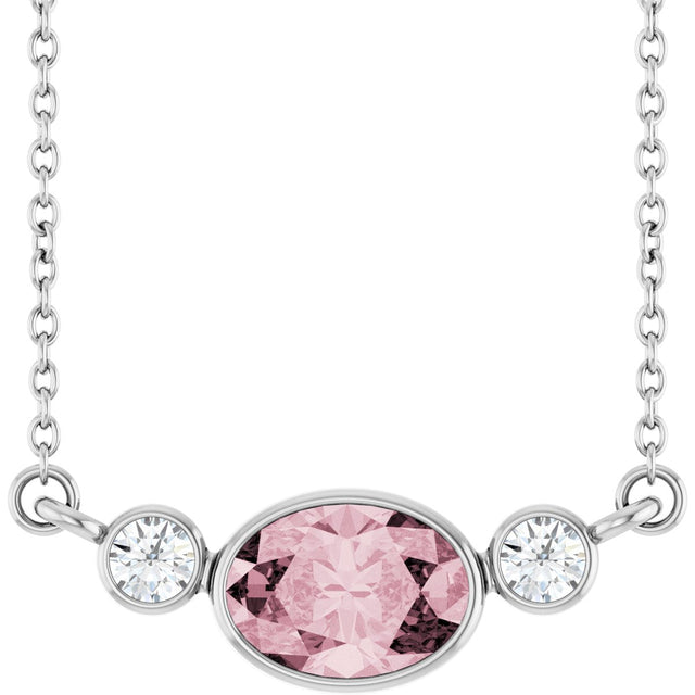 Platinum Oval Natural Pink Morganite & Natural Diamond Accented Necklace
