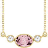 14K Gold Oval Natural Pink Morganite & Natural Diamond Accented Necklace - Yellow Gold