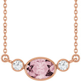 14K Gold Oval Natural Pink Morganite & Natural Diamond Accented Necklace - Rose Gold