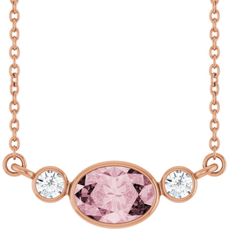 14K Gold Oval Natural Pink Morganite & Natural Diamond Accented Necklace - Rose Gold