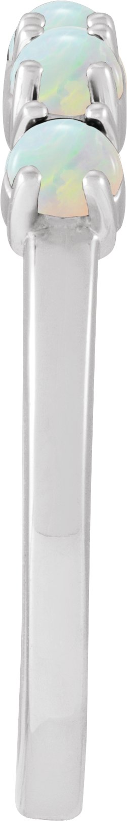 14K Gold Natural White Opal Cabochon Stackable Ring - White Gold - view 7