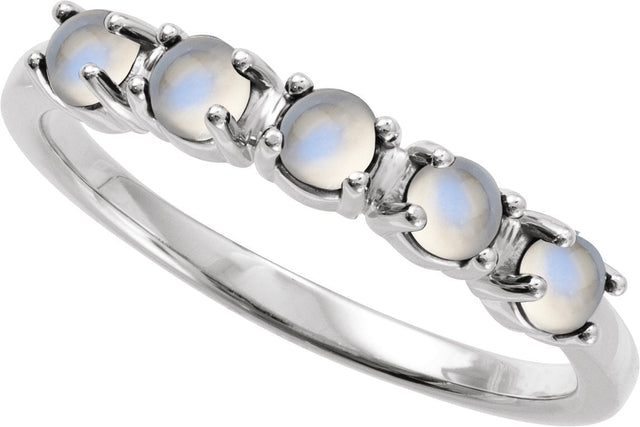 Platinum Natural Rainbow Moonstone Cabochon Stackable Ring - view 8