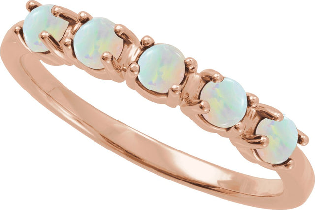 14K Gold Natural White Opal Cabochon Stackable Ring - Rose Gold - view 8