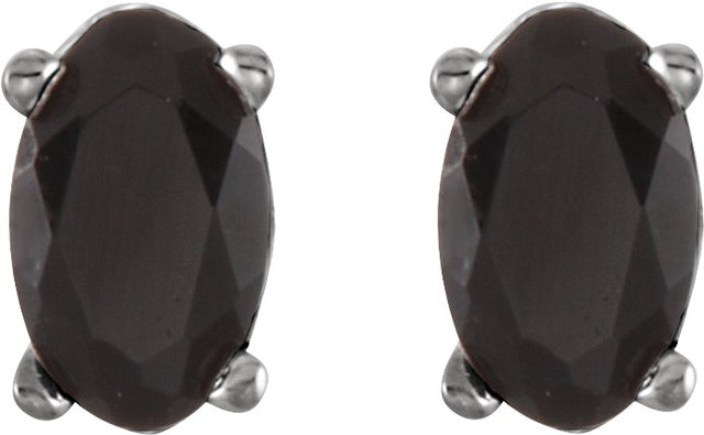 14K Gold Natural Black Onyx Oval 4-Prong Scroll Setting Stud Earrings - White Gold - view 2