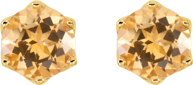 14K Gold Natural Citrine Round 6-Prong Crown Stud Earrings - Yellow Gold - view 2