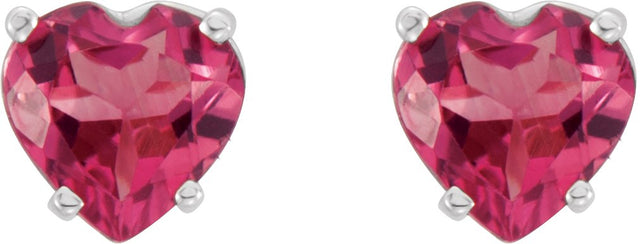 14K Gold Natural Pink Tourmaline Heart 4-Prong Stud Earrings - White Gold - view 2