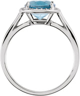 14K Gold Round Natural London Blue Topaz & Natural Diamond Halo-Style Ring - White Gold - view 2