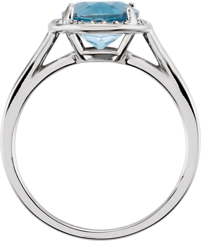14K Gold Round Natural London Blue Topaz & Natural Diamond Halo-Style Ring - White Gold - view 2