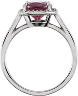 14K Gold Oval Natural Rhodolite Garnet & Natural Diamond Halo-Style Ring - White Gold - view 2