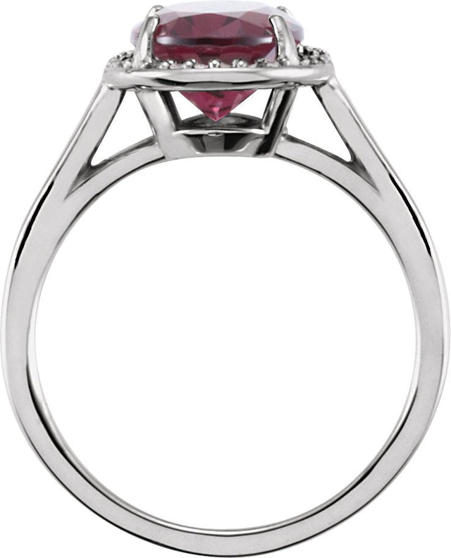 14K Gold Oval Natural Rhodolite Garnet & Natural Diamond Halo-Style Ring - White Gold - view 2