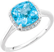 14K Gold Cushion Natural Swiss Blue Topaz & Natural Diamond Halo-Style Ring - White Gold
