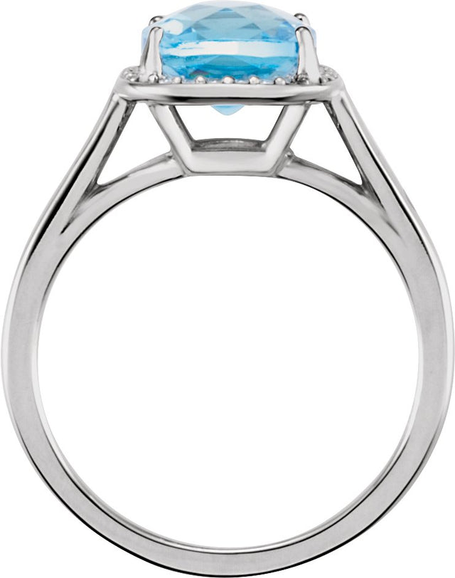 14K Gold Cushion Natural Swiss Blue Topaz & Natural Diamond Halo-Style Ring - White Gold - view 2