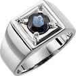 14K Gold Round Natural Blue Sapphire Illusion Ring - White Gold
