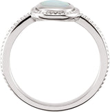 14K Gold Round Natural White Opal Beaded Cabochon Ring - White Gold - view 2