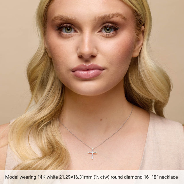Platinum Round Natural Diamond Accented Cross Necklace or Pendant – up to 1/6 CTW - view 12