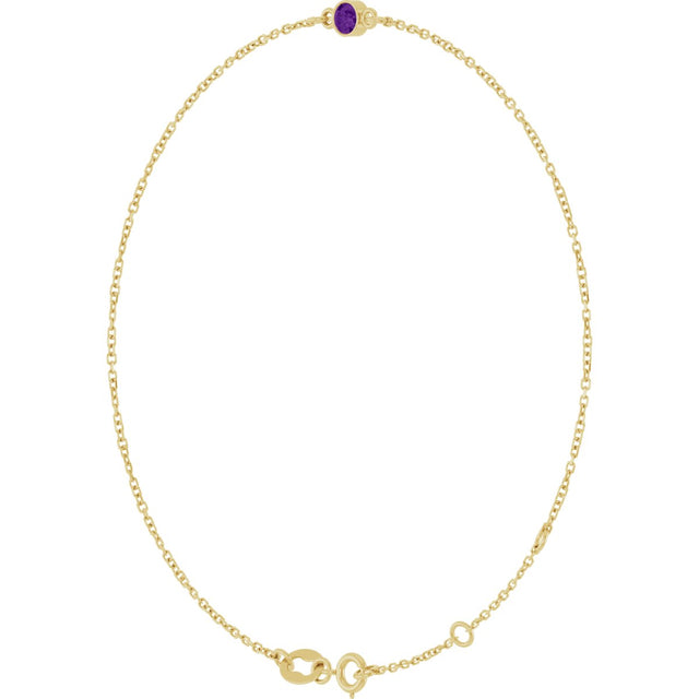 14K Gold Round Natural Amethyst Bezel-Set Link Bracelet - Yellow Gold - view 11
