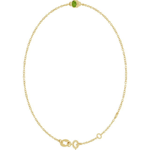 14K Gold Round Natural Peridot Bezel-Set Link Bracelet - Yellow Gold - view 11