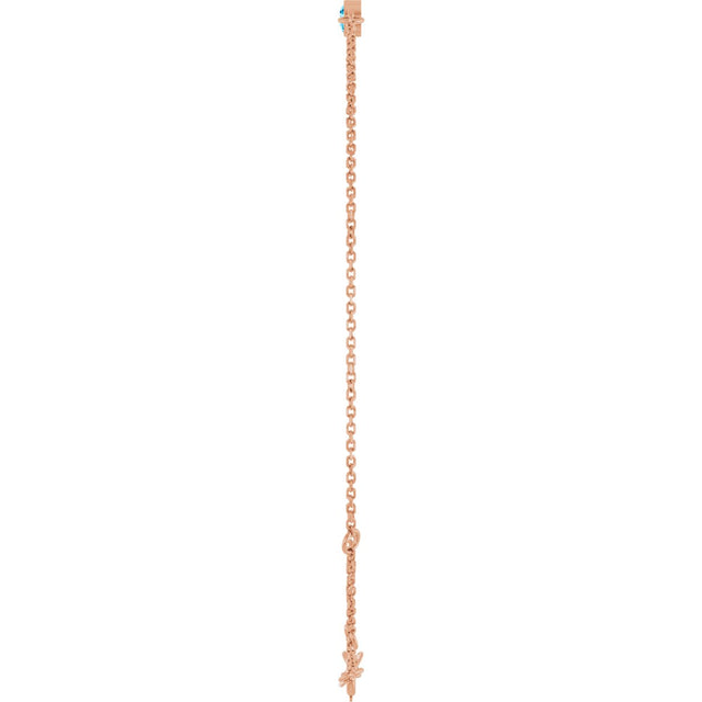 14K Gold Round Natural Aquamarine Bezel-Set Link Bracelet - Rose Gold - view 18