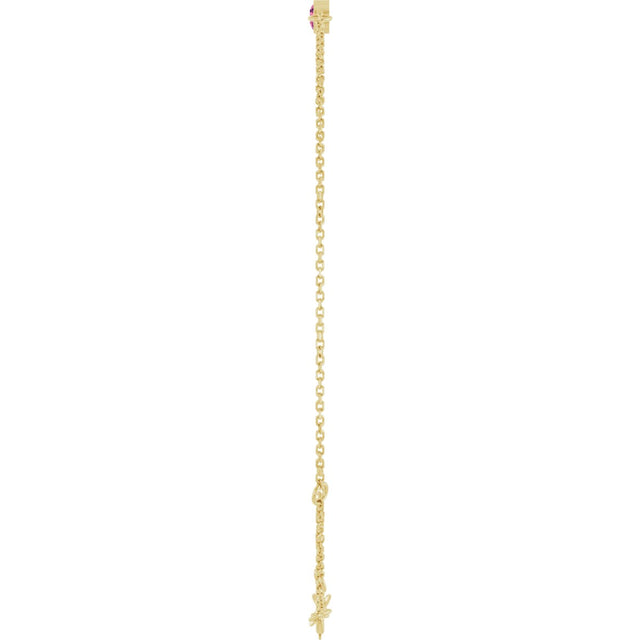 14K Gold Round Natural Pink Tourmaline Bezel-Set Link Bracelet - Yellow Gold - view 12