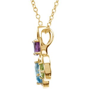 14K Gold Oval Natural Swiss Blue Topaz & Natural Amethyst & Natural Peridot Three-Stone Necklace or Pendant - view 2