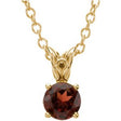 14K Gold Round Natural Mozambique Garnet Scroll Setting Necklace or Pendant