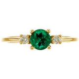 14K Gold Round Natural Emerald & Natural Diamond Accented Ring - view 3