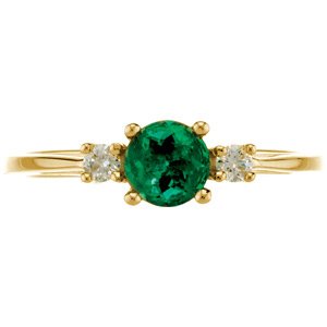 14K Gold Round Natural Emerald & Natural Diamond Accented Ring - view 3