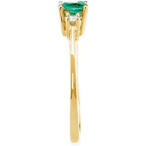 14K Gold Round Natural Emerald & Natural Diamond Accented Ring - view 4