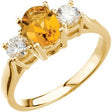 14K Gold Oval Natural Citrine & Natural Diamond Three-Stone Ring