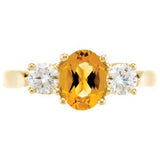 14K Gold Oval Natural Citrine & Natural Diamond Three-Stone Ring - view 3
