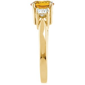 14K Gold Oval Natural Citrine & Natural Diamond Three-Stone Ring - view 4
