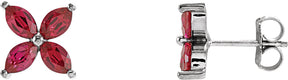 14K Gold Marquise Lab-Grown Ruby Cluster Earrings - White Gold
