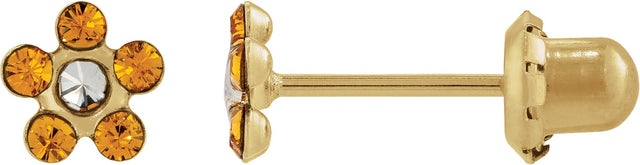 14K Gold Round Citrine Floral-Inspired Piercing Piercing Earrings