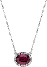 14K Gold Oval Natural Rhodolite Garnet Halo-Style Necklace - White Gold - view 6