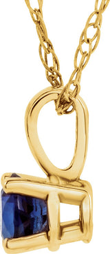 14K Gold Round Natural Blue Sapphire Youth Birthstone Necklace or Pendant - Yellow Gold - view 4