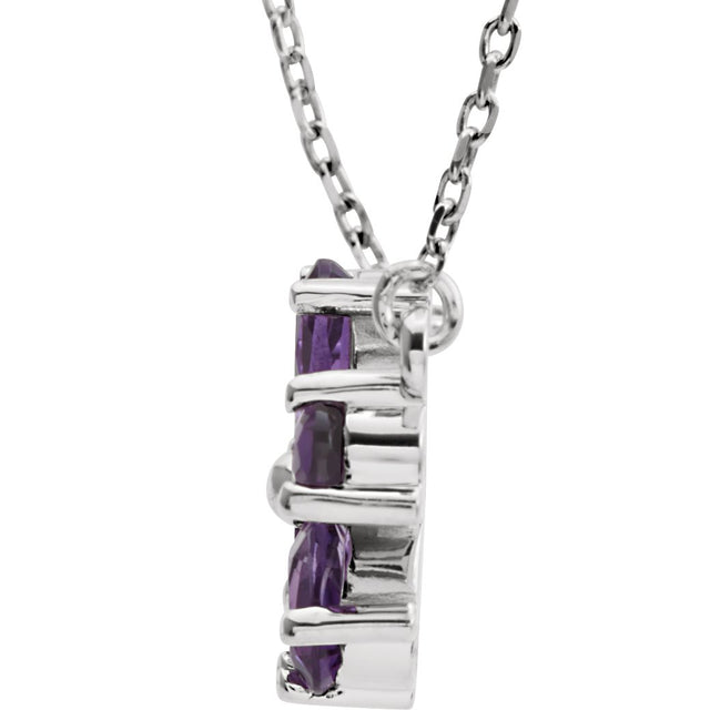 14K Gold Pear Natural Amethyst Flower Necklace - White Gold - view 2