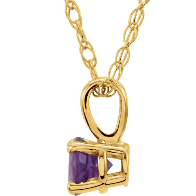 14K Gold Round Natural Amethyst Youth Birthstone Necklace or Pendant - Yellow Gold - view 4
