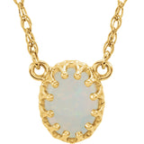 14K Gold Oval Natural White Opal Cabochon Crown Necklace - Yellow Gold